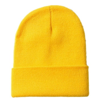 ASEIDFNSA Solid Color Woolen Hat for Women Autumn and Winter Hat Versatile Warm and Cold Proof Knitted Hat Same for Men and Women Hat for Women Satin Lined Knit Slouchy Warm Cap Yellow One Size