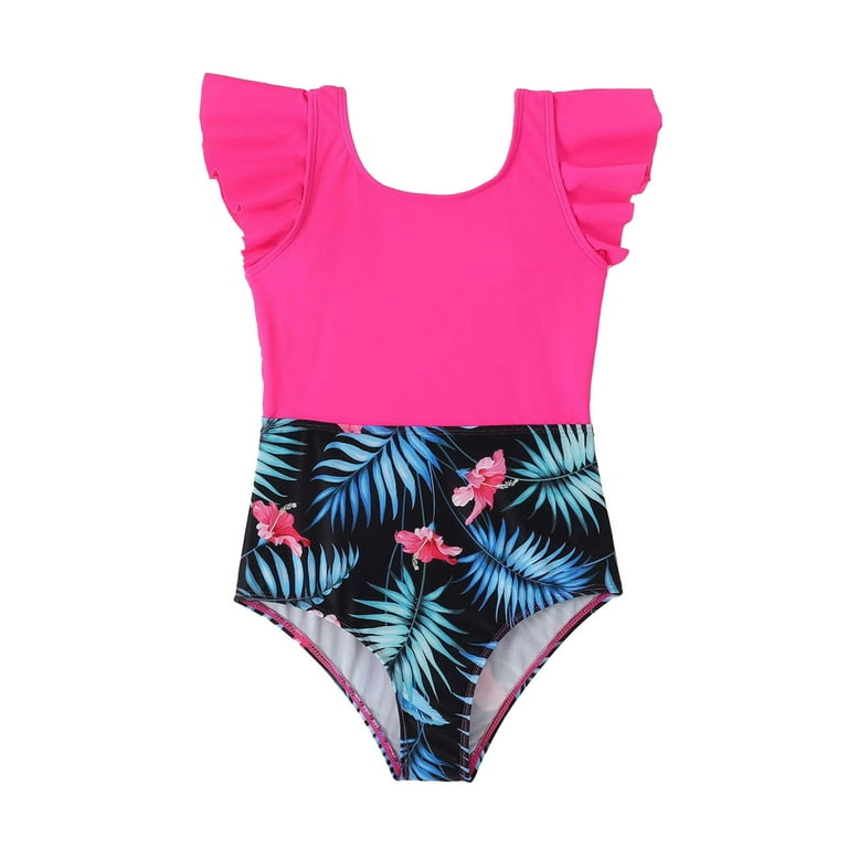 ASEIDFNSA Swimsuits for 13 Year Old Girls Girls Swimming Suits Size 10-12  Teen Kids Girls Swimsuits Onepiece Kids Black Swimsuits Chest Pads Girl Sun  Ruffler Sleeves Floral Prints Cute Swimsuit Swimw 