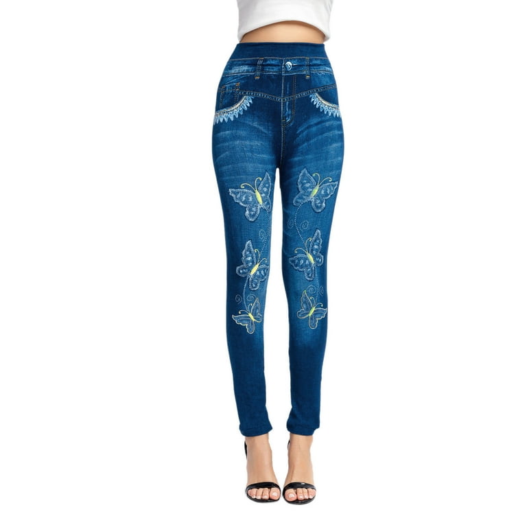 ASEIDFNSA Tall Leggings 80S Leggings for Women Comfortable Yoga Pants for Women Elastic Jeans Leggings Thermal Stripe Print Imitation Denim Leggings