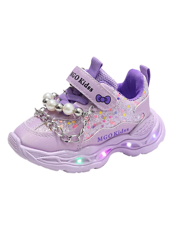 Toddler Girls Boys Light Up Sneaker LED Flashing Breathable Slip on Sport Shoes Purple 7
