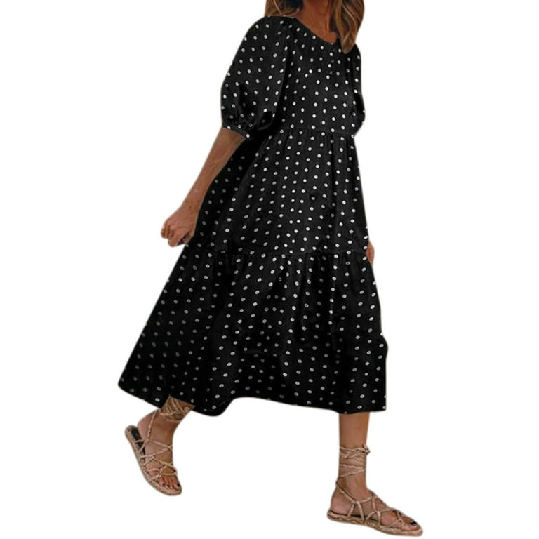 ASEIDFNSA Vestidos Para Mujer Casuales Short Sleeve Midi Dress