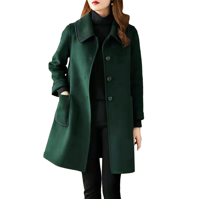 ASEIDFNSA Winter Bibs Wool Long Coat Women Women'S Coat Casual Design Sense  Stand Collar Solid Color Coat