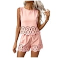thumbnail image 1 of ASEIDFNSA Women Eyelet Two Piece Shorts Set Embroidered Tank Top and Scalloped Shorts Lounge Wear, 1 of 4
