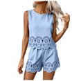 thumbnail image 1 of ASEIDFNSA Women Eyelet Two Piece Shorts Set Embroidered Tank Top and Scalloped Shorts Lounge Wear, 1 of 4