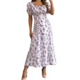 thumbnail image 1 of ASEIDFNSA Women Floral A Line Dress Square Neck Puff Sleeve Smocked Summer Midi Dress, 1 of 4