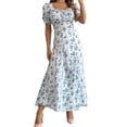 thumbnail image 1 of ASEIDFNSA Women Floral A Line Dress Square Neck Puff Sleeve Smocked Summer Midi Dress, 1 of 4