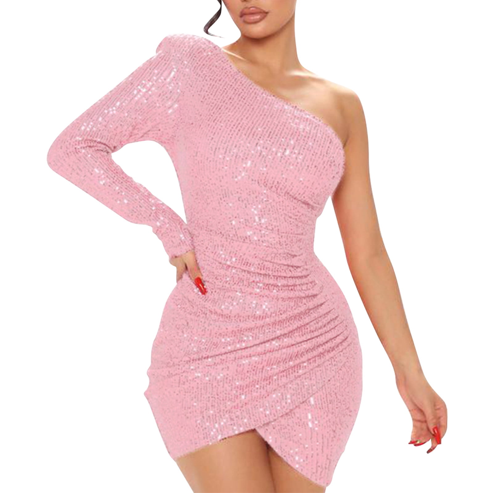 ASEIDFNSA Women Going Out Outfits Long Sparkly Dress Women'S Dress Sequin One Shoulder