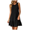 thumbnail image 1 of ASEIDFNSA Women Sleeveless Tank Dress Crew Neck Ruffle Hem Casual Mini Sundress, 1 of 5