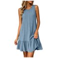 thumbnail image 1 of ASEIDFNSA Women Sleeveless Tank Dress Crew Neck Ruffle Hem Casual Mini Sundress, 1 of 5