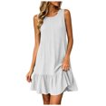 thumbnail image 1 of ASEIDFNSA Women Sleeveless Tank Dress Crew Neck Ruffle Hem Casual Mini Sundress, 1 of 5