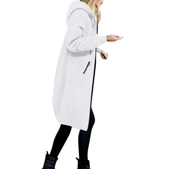 ASEIDFNSA Women's Winter Thickening Jacket 2023 Solid Elegant Zipper Hooded Coat Outwear With Pocket Sweatshirts Clothing L White