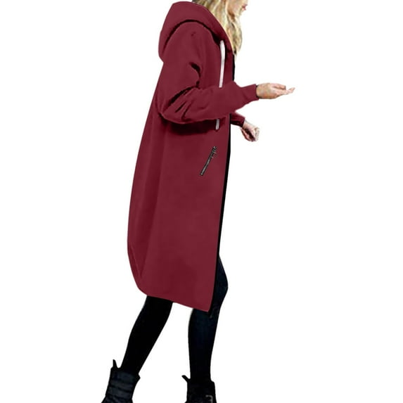 ASEIDFNSA Women's Winter Thickening Jacket 2023 Solid Elegant Zipper Hooded Coat Outwear With Pocket Sweatshirts Clothing L