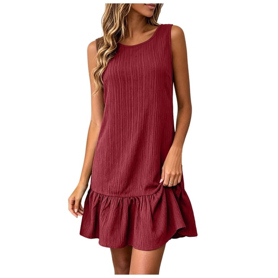 ASEIDFNSA Womens Tank Dress Sleeveless Crew Neck Ruffle Hem Short Summer Dress