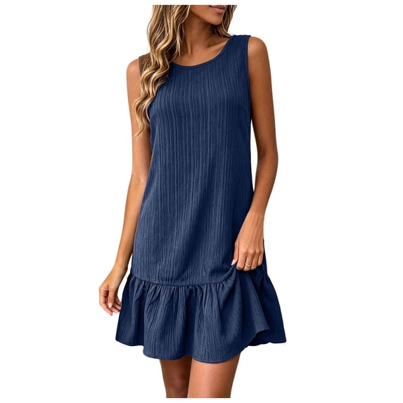 ASEIDFNSA Womens Tank Dress Sleeveless Crew Neck Ruffle Hem Short Summer Dress