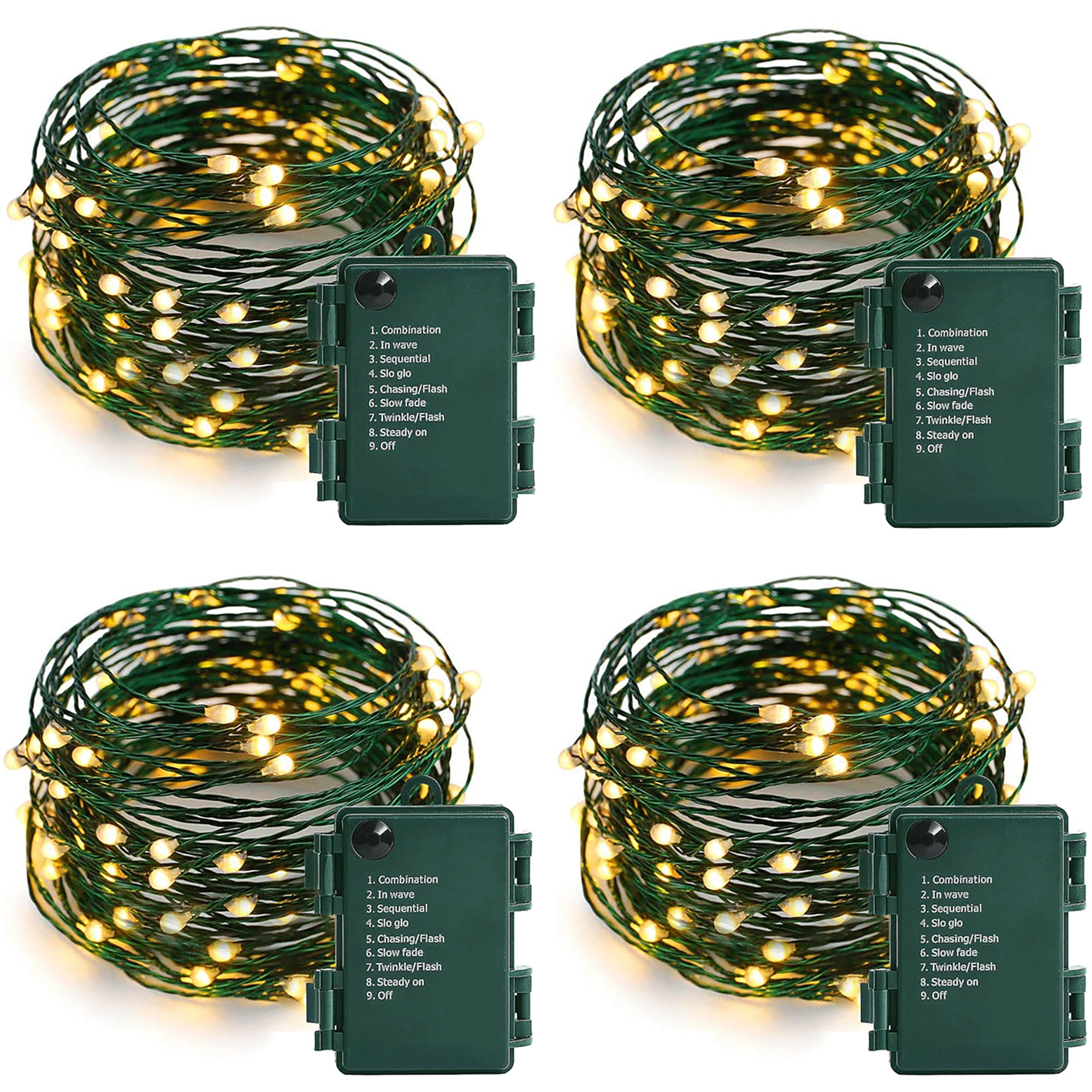 ASENEK Battery Operated String Lights - 33FT 100 LED Starry Lights Christmas Lights for Christmas Tree Wreath DIY Wedding, Warm White, 4 Pack