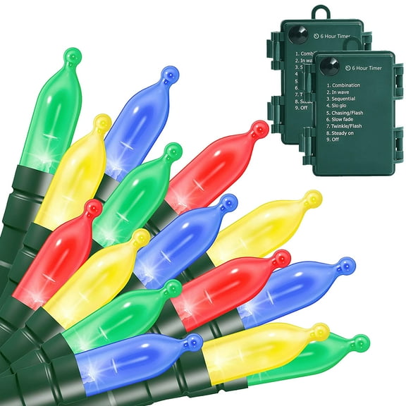 ASENEK Battery Operated String Lights, 50 LED 18ft Christmas Lights for Wreath Party Decor, 2 Pack