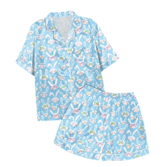 ASFGIMUJ 2 Piece Pajamas For Women Floral Graphic Print Short Sleeve Pj Sets Button Shirt And Shorts Loungewear Sets Home Wear