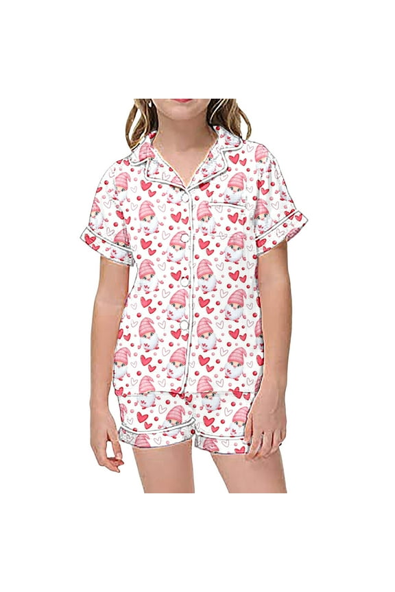 2 Piece Sets Pajamas For Kids Children Graphic Print Short Sleeve Button Shirt Shorts Pajama Set,Size 10 Years-11 Years