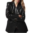 thumbnail image 1 of ASFGIMUJ 2022 Women'S Autumn And Winter Double Lapel Long Sleeved Casual Leather Jacket Black M, 1 of 5