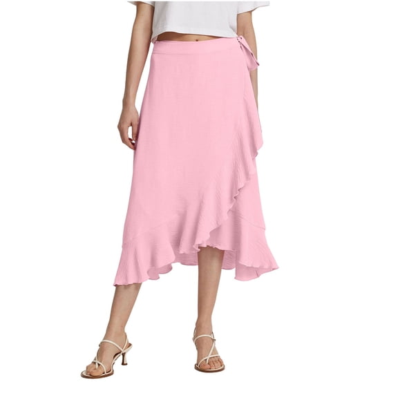 ASFGIMUJ 2024 New Lace Up Long Skirt Irregular Hip Wrapping Solid Color Skirt Women's Summer