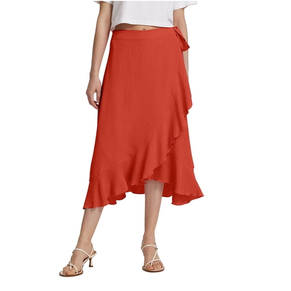 ASFGIMUJ 2024 New Lace Up Long Skirt Irregular Hip Wrapping Solid Color Skirt Women's Summer