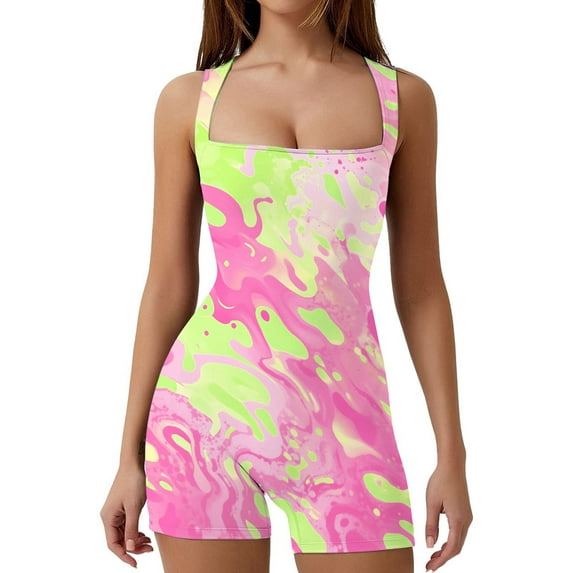 ASFGIMUJ 2024 Women's Fashion Spring And Summer Printed High Waist Tight Sports And Casual Jumpsuit Shorts,Size XL