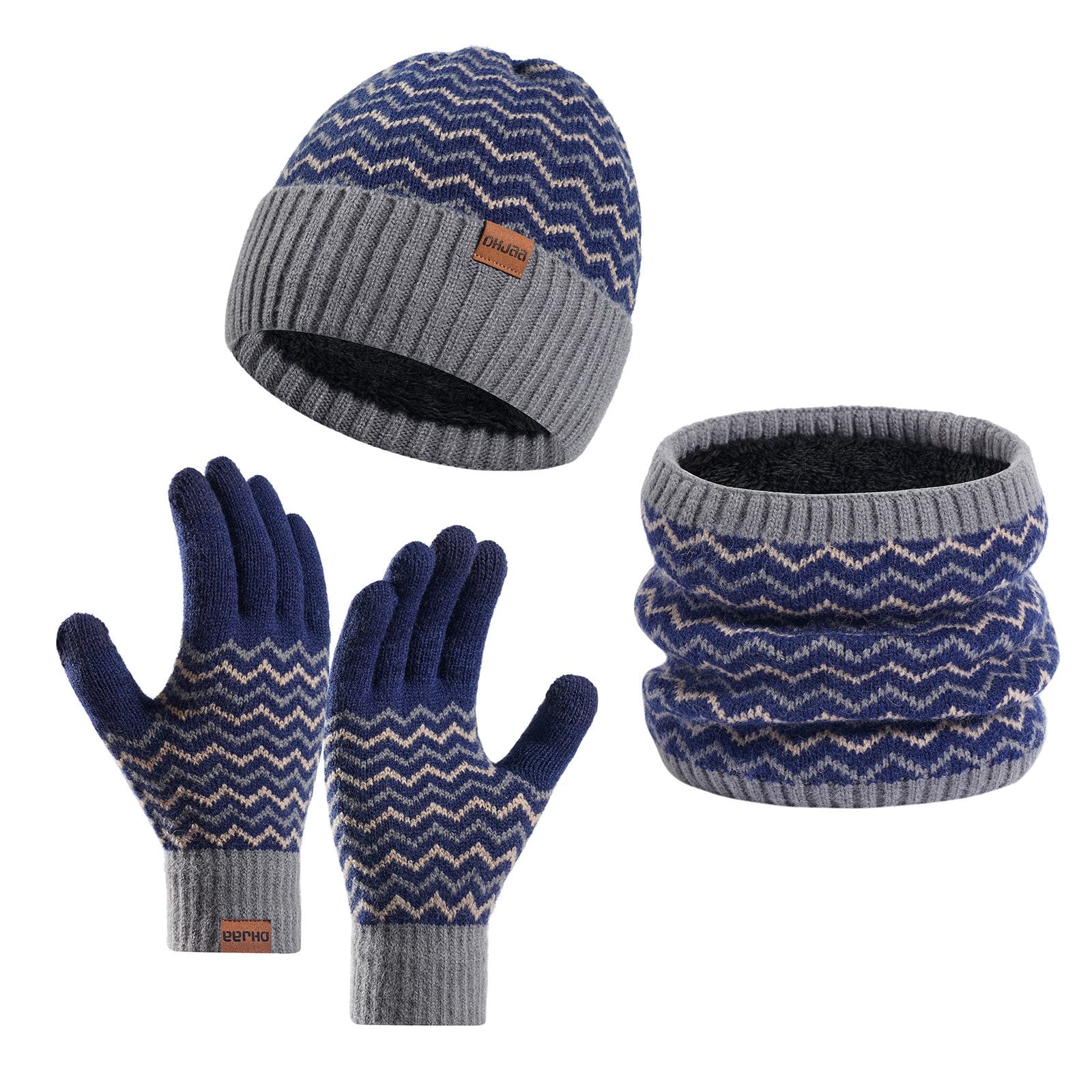 Scarves Set ASFGIMUJ 3 Pieces Winter Beanie Hat Scarf Touch Screen Gloves Set Thick ...
