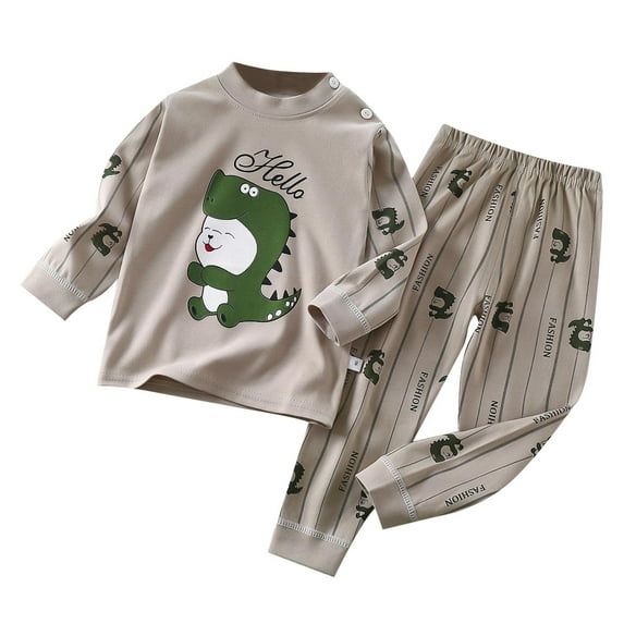 ASFGIMUJ Autumn Children's Underwear Cartoon Animal Cute Printing Set Cotton Baby Cotton Warm Boys And Girls Long Sleeve Pajamas Homewear,Size 4 Years-5 Years