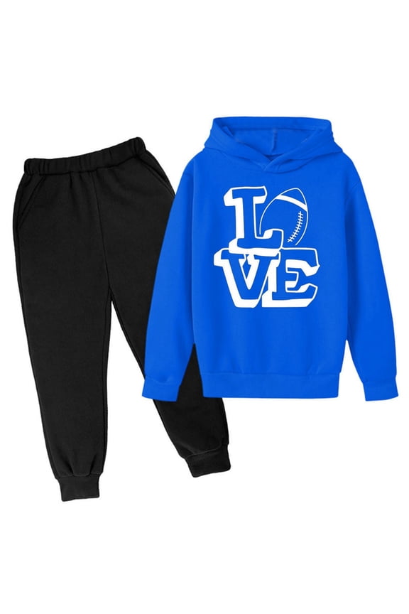 Baby Boy Outfits Sweatshirt Football Letter Printed Hoodie Pants Casual 2 Piece Fashion Trend American Football Fans Sports Rugby Player Sports Gift Clothing Sets Size 7-8 Years