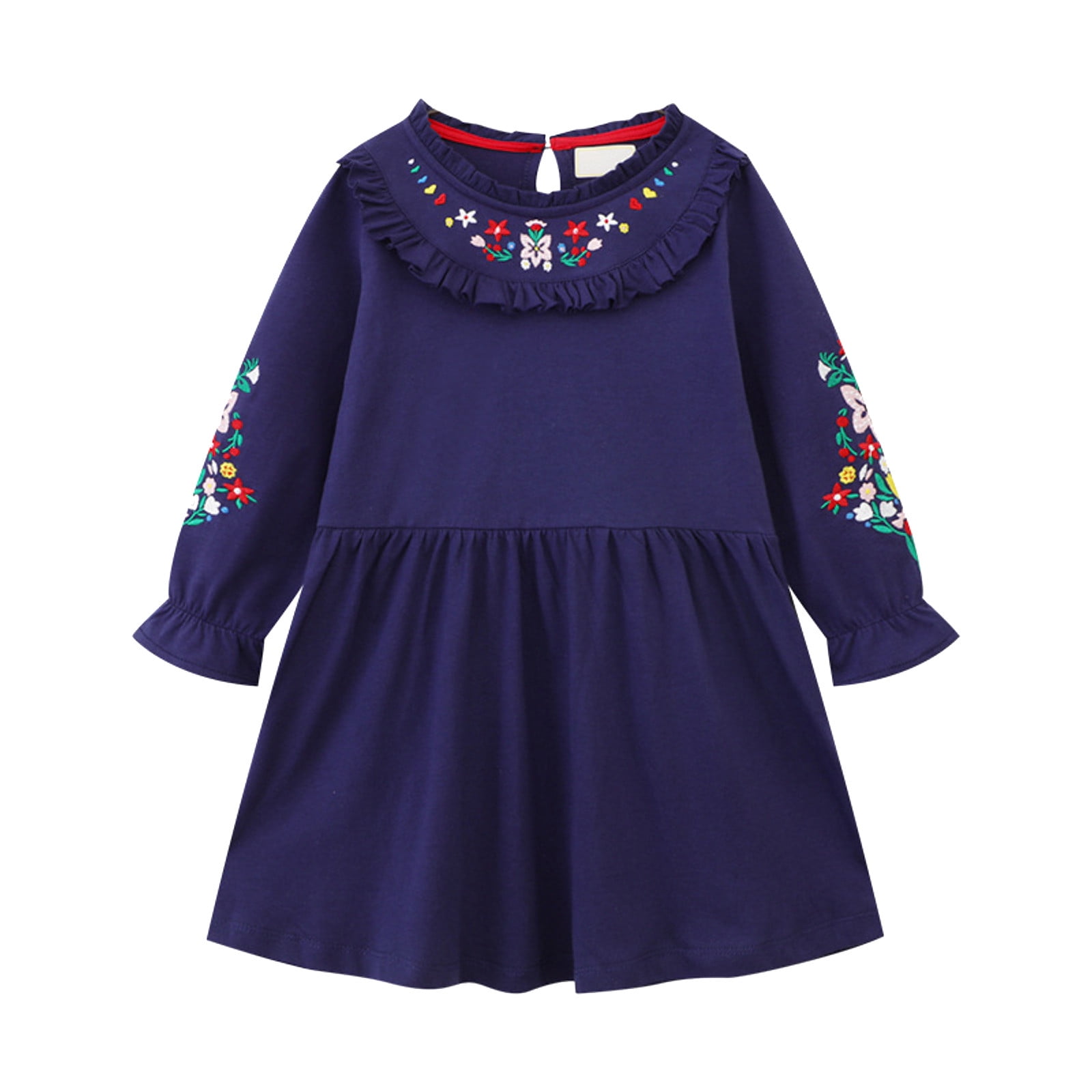 ASFGIMUJ Baby Dress Girl Long Sleeve Floral Prints Princess Dress Dance Party Dresses Clothes Pageant Dresses For Girls,Size 3 Years—4 Years