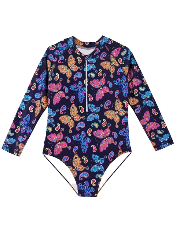 Baby Girl Swimsuit Long Sleeve Rashguard Printing Beach Bathing Suit Swimwear Baby Bathing Suit Girl,Size 3 Years-4 Years