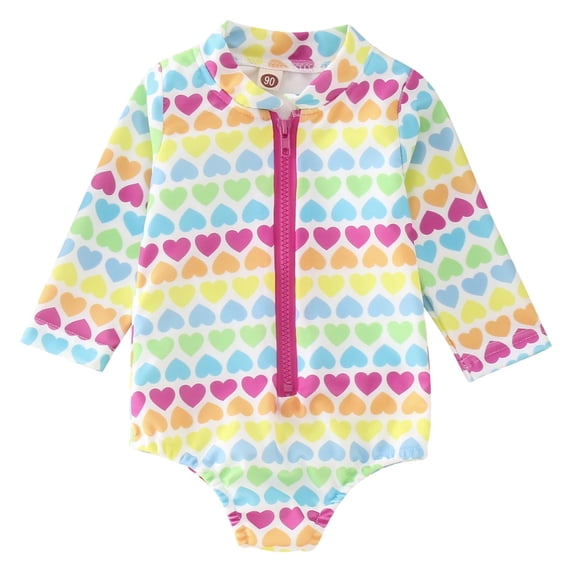 ASFGIMUJ Baby Girl Swimsuit Long Sleeve Rashguard Summer Heart Prints One Piece Swimwear Beach Bikini Baby Girl Bathing Suit,Size 12 Months-18 Months
