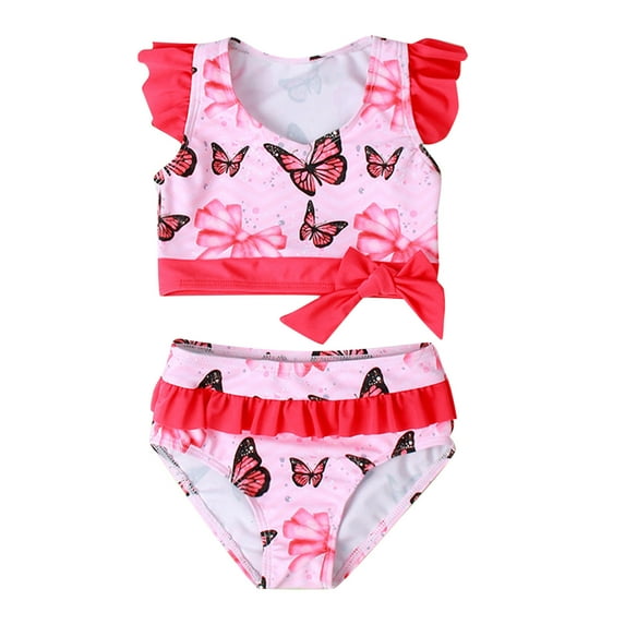 ASFGIMUJ Baby Girl Summer Print Sleeveless Vest Shorts Swimwear Polyester Red (Toddler)