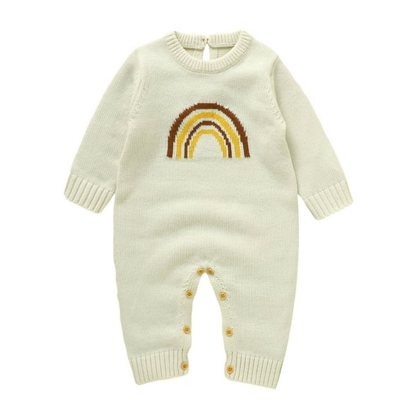ASFGIMUJ Baby Knit Romper Cotton Long Sleeve Boy Girl Rainbow Sweater Clothes Baby Jumpsuit
