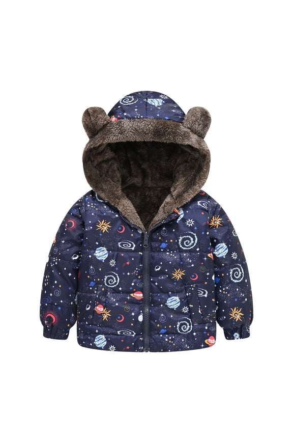 Baby Winter Jacket Girls Hooded Cartoon Cute Prints Coat Toddler Outwear Zipper Windproof Warm Thick Girls Coat Jacket Light Blue 4 Years-5 Years