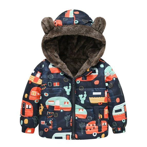 ASFGIMUJ Baby Winter Jacket Girls Hooded Cartoon Cute Prints Coat Toddler Outwear Zipper Windproof Warm Thick Girls Coat Jacket 5 Years-6 Years