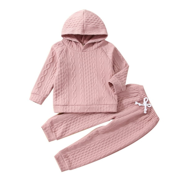 ASFGIMUJ Children Kid Toddler Baby Boys Girls Patchwork Long Sleeve Knit Hooded Sweatshirt Tops Solid Pants Trousers Sleepwear Pajamas Outfit Set 2PCS Clothes