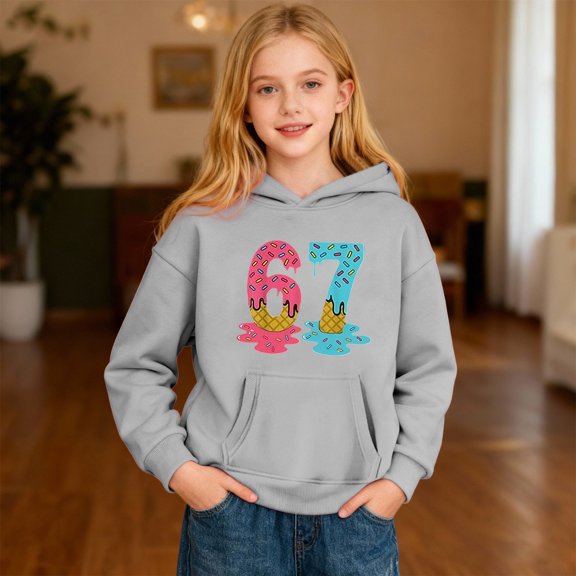 ASFGIMUJ Christmas 67 Six Seven Meme Boys Casual Hooded Sweatshirt With Fashion Print Pullover For Children Soft Blend Comfortable Kids Wear