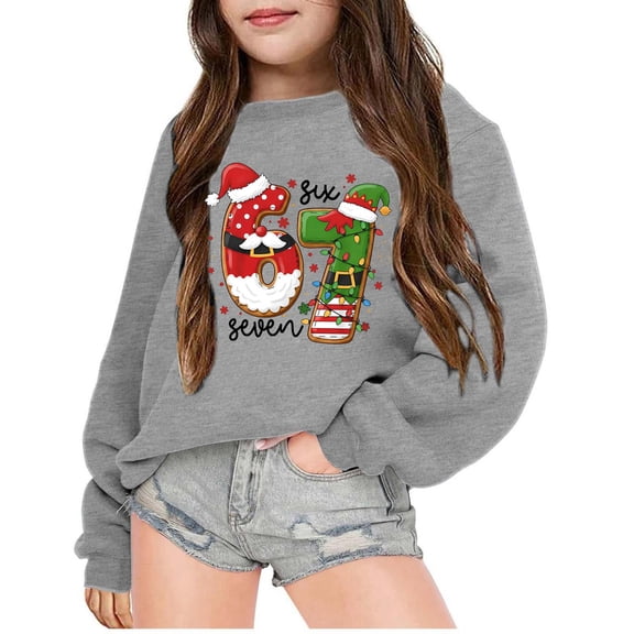 ASFGIMUJ Christmas 67 Six Seven Meme Kids Pullover Sweatshirt For Girls And Boys Cozy Long Sleeve Top Soft Casual Wear Playful Holiday Outfit Festive Winter Apparel For Children Youth Toddler