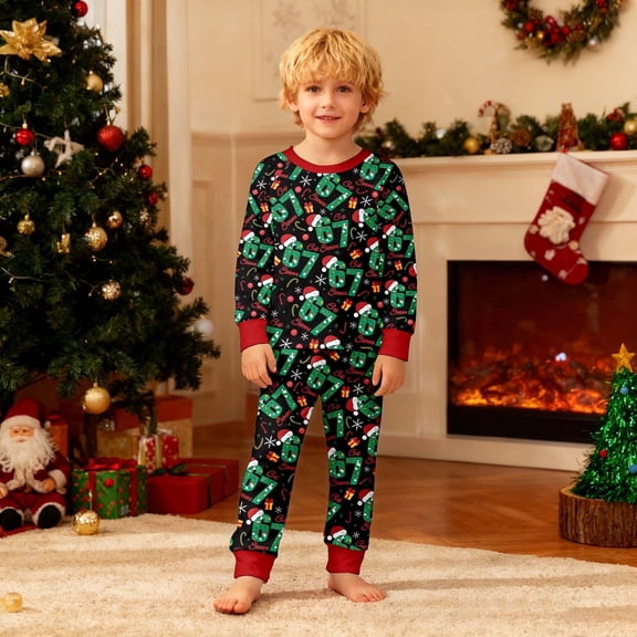 ASFGIMUJ Christmas 67 Six Seven Meme Two Piece Of Digital Pajamas For Boys Long Sleeved Round Neck Top Long Pants Pajamas