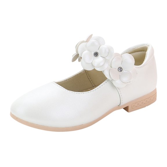 ASFGIMUJ Dress Shoes For Girls Size 4.5 Years-5 Years White Leather Bowknot Princess Single Performance Girls Sneakers
