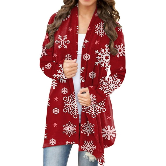 ASFGIMUJ Fashion Cardigan For Women Christmas Print Fall Open Front Cardigan Casual Duster Lightweight Cardigan Sweater