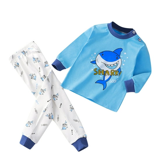 ASFGIMUJ Girls Boys Toddler Soft Pajamas Toddler Cartoon Prints Long Sleeve Kid Sleepwear Sets Blue 90