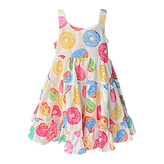 ASFGIMUJ Girls Dresses Casual Summer Sweet Donut Cartoon Flower Dress Sundress Pageant Dresses For Girls,Size 5 Years—6 Years