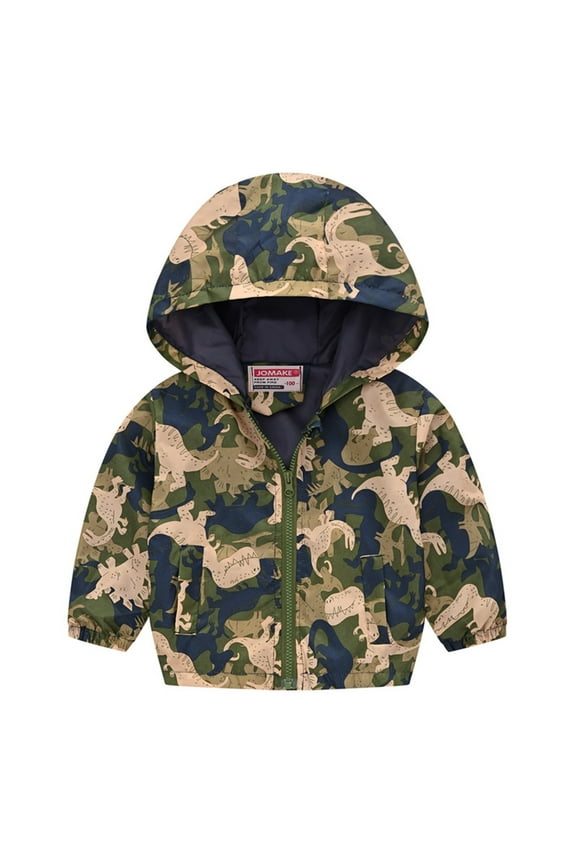 Girls Jacket Kids Baby Boys Dinosaur Rainbow Camouflage Zip Windproof Jacket Hooded Trench Lightweight Windbreaker Casual Outerwear Girls Winter Coat Camouflage 18 Months-24 Months