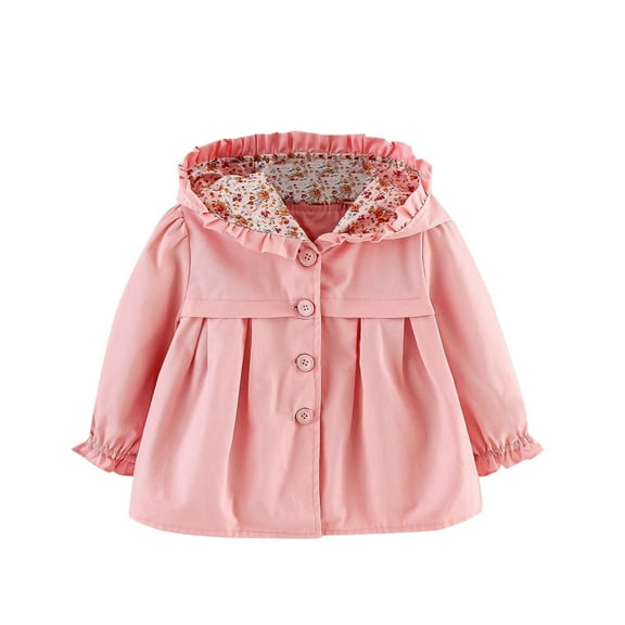 ASFGIMUJ Girls Jackets Casual Spring Fall Hooded Jackets Windbreaker Jacket Outwear Coat Baby Girls Winter Coat Pink 12 Months-18 Months