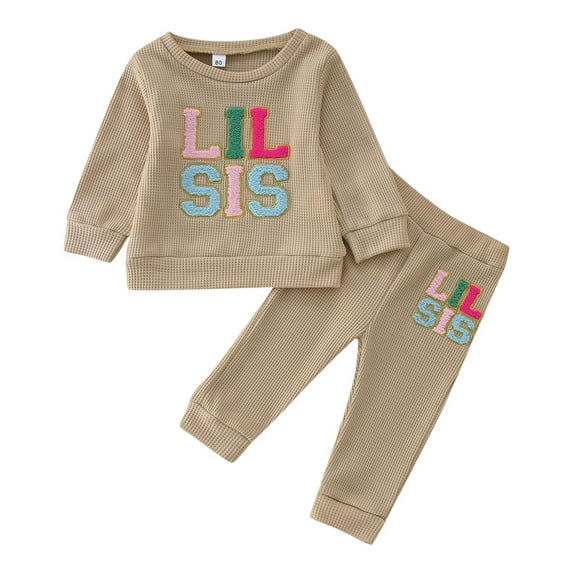 ASFGIMUJ Girls Long Sleeve Letter Prints T Shirt Pullover Tops Pants Outfits,Size 18 Months-24 Months