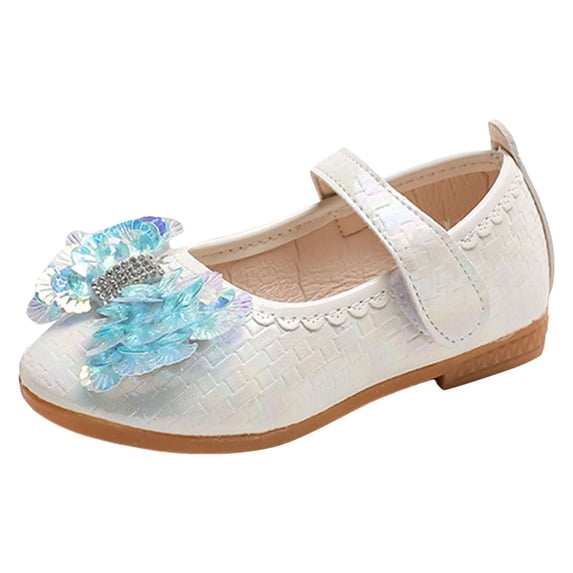 ASFGIMUJ Girls Sandals Fashionable New Pattern Cute Bow Sequin Decoration Flat Bottom Comfortable Lightweight Princess Shoes,Size 7 Years-7.5 Years