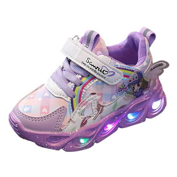 ASFGIMUJ Girls' Shoes With Lights Spring And Autumn New Leather Casual And Comfortable Cartoon Sports Shoes,Size 5.5 Years-6 Years