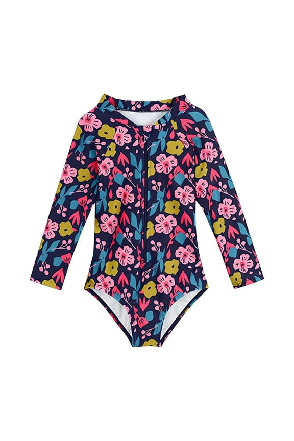 Girls Swimsuit Size 3-4 Baby Rash Guard Long Sleeve Swimwear Zipper Upf 50+ Sun Protections Beachwears Bathing Suit